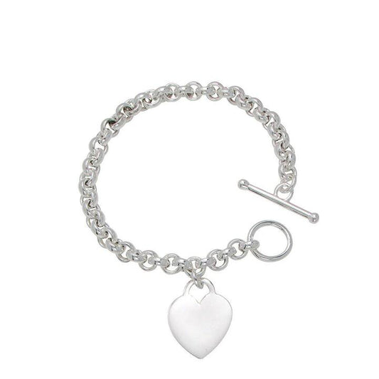Image of Bracelets. Product name - 20cm Fob Heart Disc Belcher Bracelet in Sterling Silver in colour by brand - Bevilles