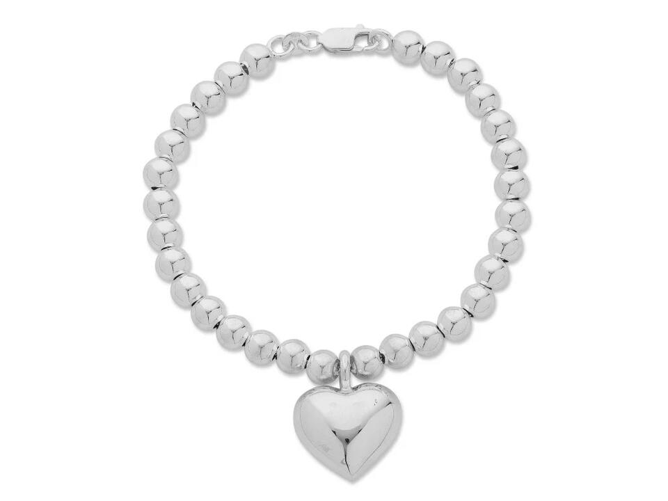 Image of Bracelets. Product name - 19cm 6mm Width Heart Shape Ball Bracelet in Sterling Silver in colour by brand - Bevilles
