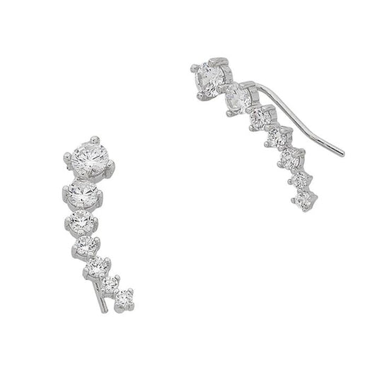 Image of Earrings. Productname: Sterling Silver Cubic Zirconia Curved Climbing Earrings in Silver colour by brand - Bevilles