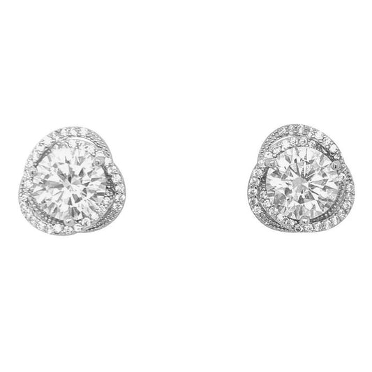 Image of Earrings. Productname: Sterling Silver Cubic Zirconia Swirl Halo Stud Earrings in Silver colour by brand - Bevilles