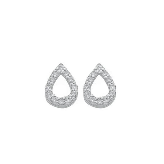 Image of Earrings. Productname: Sterling Silver and Cubic Zirconia Open Pear Stud Earrings in Silver colour by brand - Bevilles