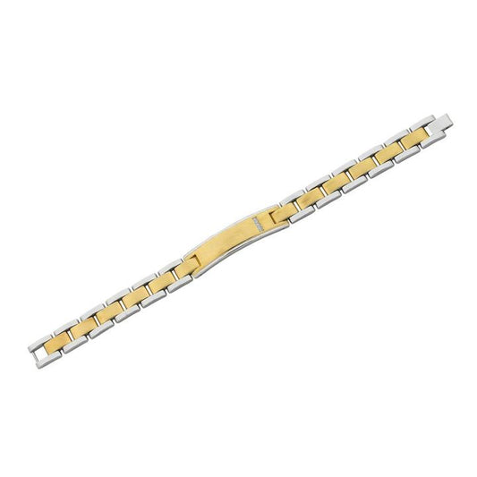 Image of Bracelets. Product name - 21cm Two Tone Men's ID Bracelet with Cubic Zirconia in Stainless Steel in colour by brand - Bevilles