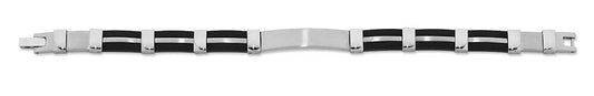 Image of Bracelets. Productname: Stainless Steel and Black Rubber 21cm ID Bracelet in Silver colour by brand - Bevilles
