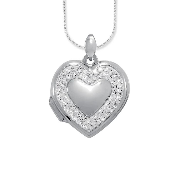 Image of Necklaces. Productname: 45cm Sterling Silver Crystal Heart Locket Necklace in Silver colour by brand - Bevilles