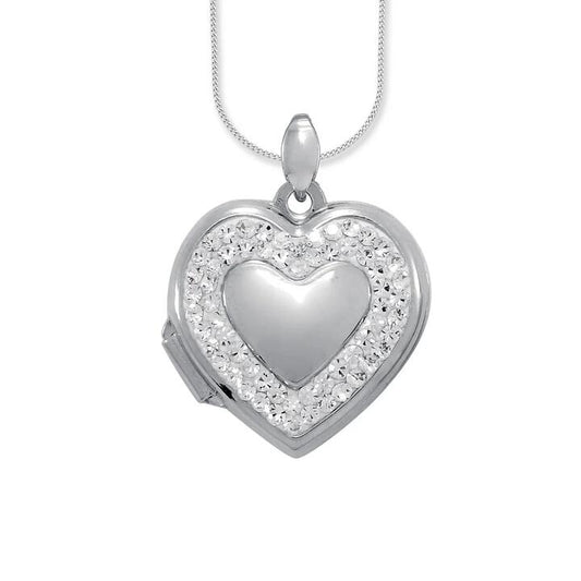 Image of Necklaces. Productname: 45cm Sterling Silver Crystal Heart Locket Necklace in Silver colour by brand - Bevilles