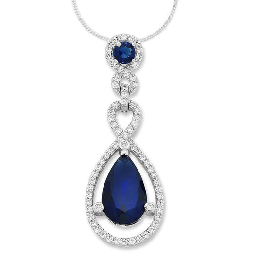 Image of Necklaces. Productname: 45cm Sterling Silver Blue Cubic Zirconia Pear Necklace in Silver colour by brand - Bevilles