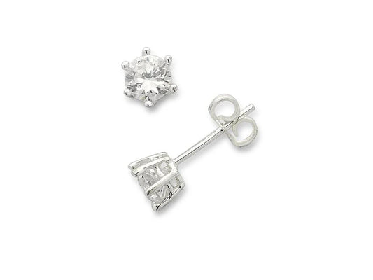 Image of Earrings. Productname: Sterling Silver Cubic Zirconia 5mm Stud Earrings in Silver colour by brand - Bevilles