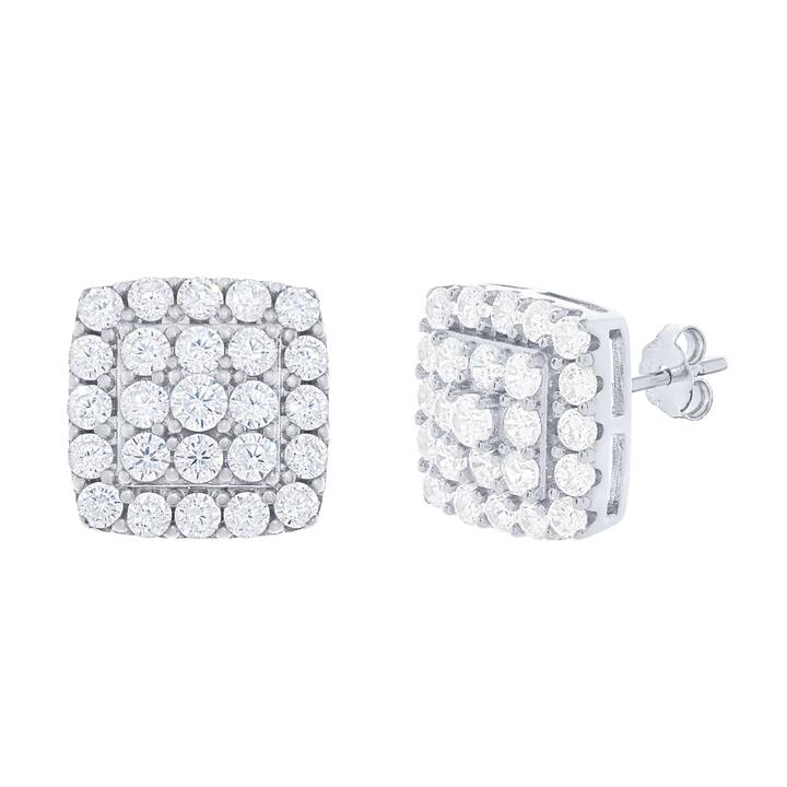 Image of Earrings. Productname: Sterling Silver Cluster Stud Earrings with Cubic Zirconia in Silver colour by brand - Bevilles