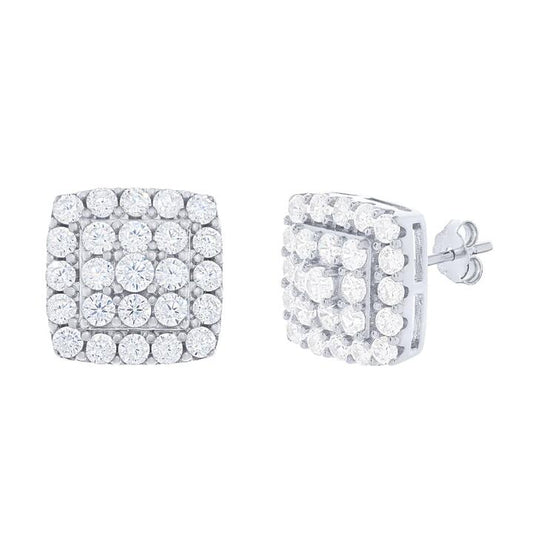Image of Earrings. Productname: Sterling Silver Cluster Stud Earrings with Cubic Zirconia in Silver colour by brand - Bevilles