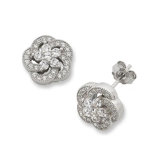 Image of Earrings. Productname: Sterling Silver Cubic Zirconia Flower Earrings in Silver colour by brand - Bevilles