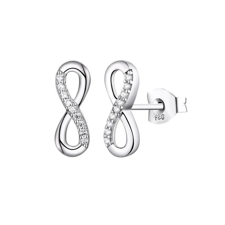 Image of Earrings. Productname: Sterling Silver Cubic Zirconia Infinity Stud Earrings in Silver colour by brand - Bevilles