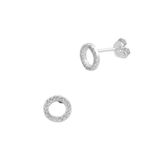 Image of Earrings. Productname: 8mm Sterling Silver Cubic Zirconia Open Circle Stud Earrings in Silver colour by brand - Bevilles