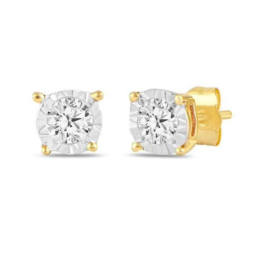 Image of Earrings. Productname: Tia Diamond Miracle Halo Stud Earrings in 9kt Yellow Gold in Diamond colour by brand - Bevilles