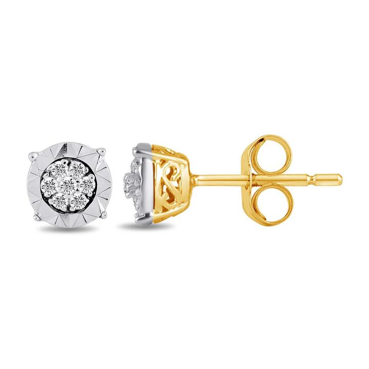Image of Earrings. Product name - Diamond Set Miracle Composite Stud Earrings in 9kt Yellow Gold in colour by brand - Bevilles