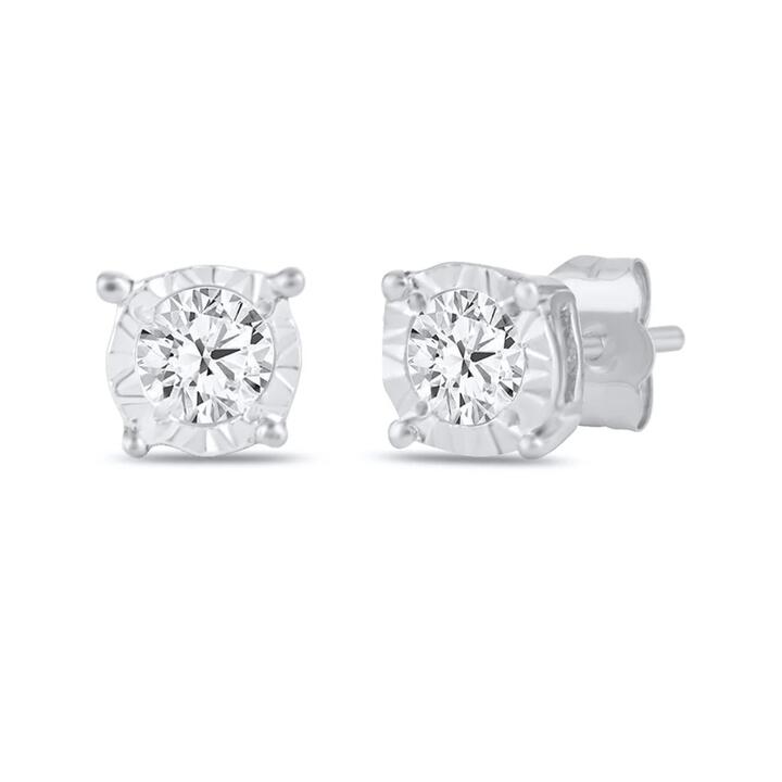Image of Earrings. Product name - Tia Miracle Diamond Set Stud Earrings in 9kt White Gold in colour by brand - Bevilles