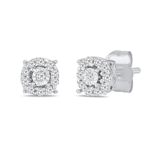Image of Earrings. Productname: Tia Miracle Halo Diamond Stud Earrings in 9kt White Gold in Diamond colour by brand - Bevilles