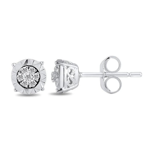 Image of Earrings. Product name - Diamond Set Miracle Composite Stud Earrings in 9kt White Gold in colour by brand - Bevilles