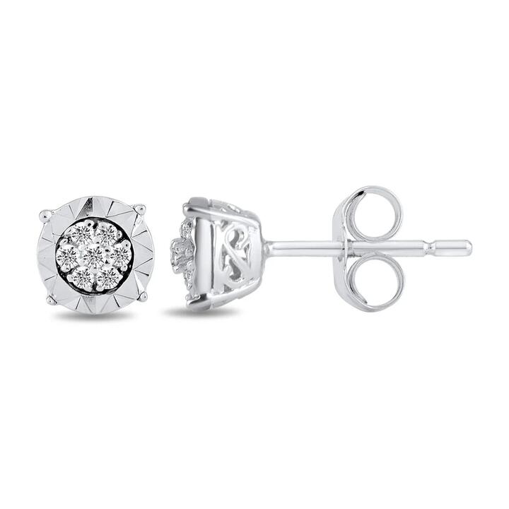 Image of Earrings. Product name - Diamond Set Miracle Composite Stud Earrings in 9kt White Gold in colour by brand - Bevilles
