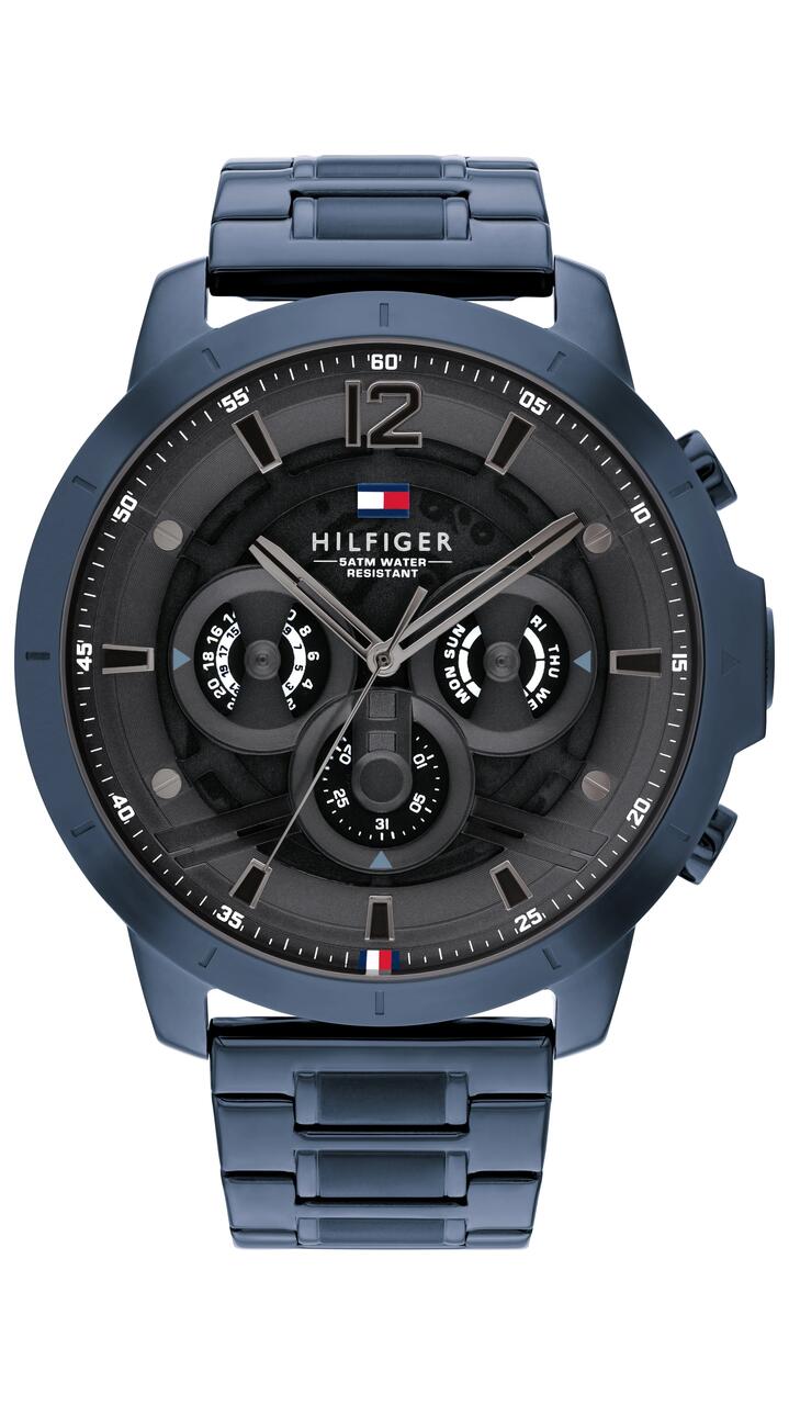 Image of Watches. Productname: Tommy Hilfiger Luca Ionic Plated Blue Steel Grey Dial Men's Watch 1710493 in Watch colour by brand - Tommy Hilfiger