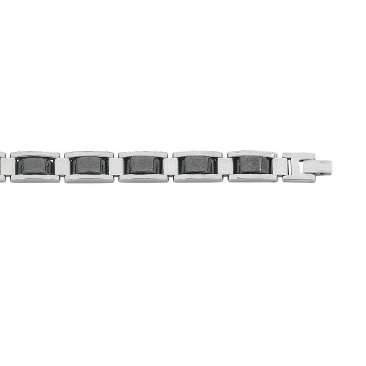 Image of Bracelets. Product name - 22.8cm 11mm Width White and Black Link Men's Bracelet in Stainless Steel in colour by brand - Bevilles