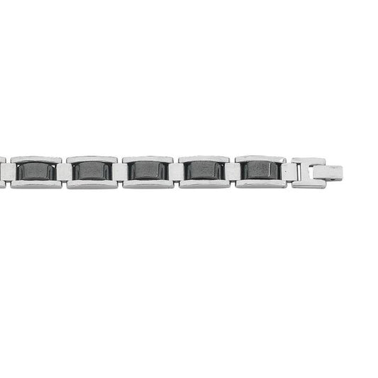 Image of Bracelets. Product name - 22.8cm 11mm Width White and Black Link Men's Bracelet in Stainless Steel in colour by brand - Bevilles