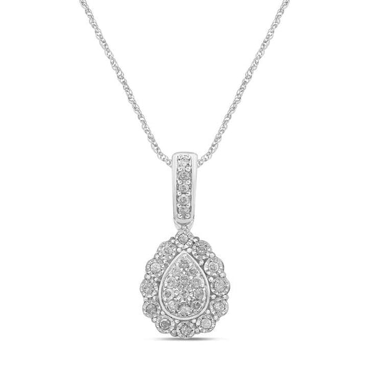 Image of Necklaces. Productname: Fancy Pear Shape Necklace with 0.15ct of Diamonds in Sterling Silver in Diamond colour by brand - Bevilles