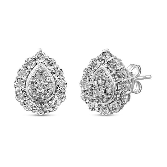 Image of Earrings. Productname: Pear Shape Composite Earrings with 0.15ct of Diamonds in Sterling Silver in Diamond colour by brand - Bevilles