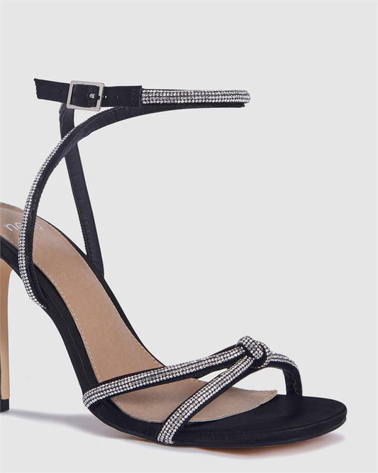 Image of Sandals. Product name - Zarah Women's Fast Fashion Black Satin Novo Sandals in Black Satin colour by brand - NOVO