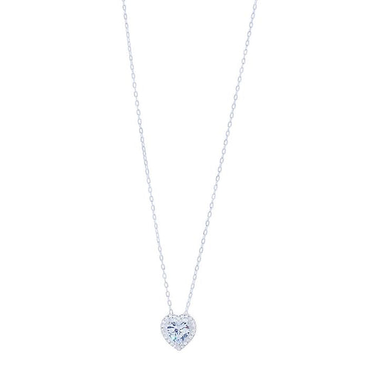 Image of Necklaces. Productname: 42cm Cubic Zirconia Heart Shape Halo Necklace in Sterling Silver in Silver colour by brand - Bevilles