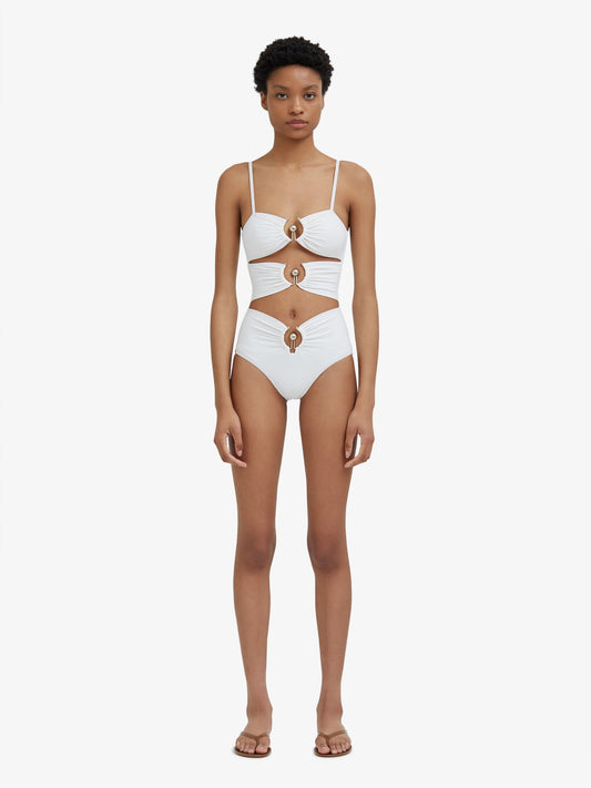 Image of Swimwear. Product name - Pierced Orbit One Piece in White colour by brand - Embargo