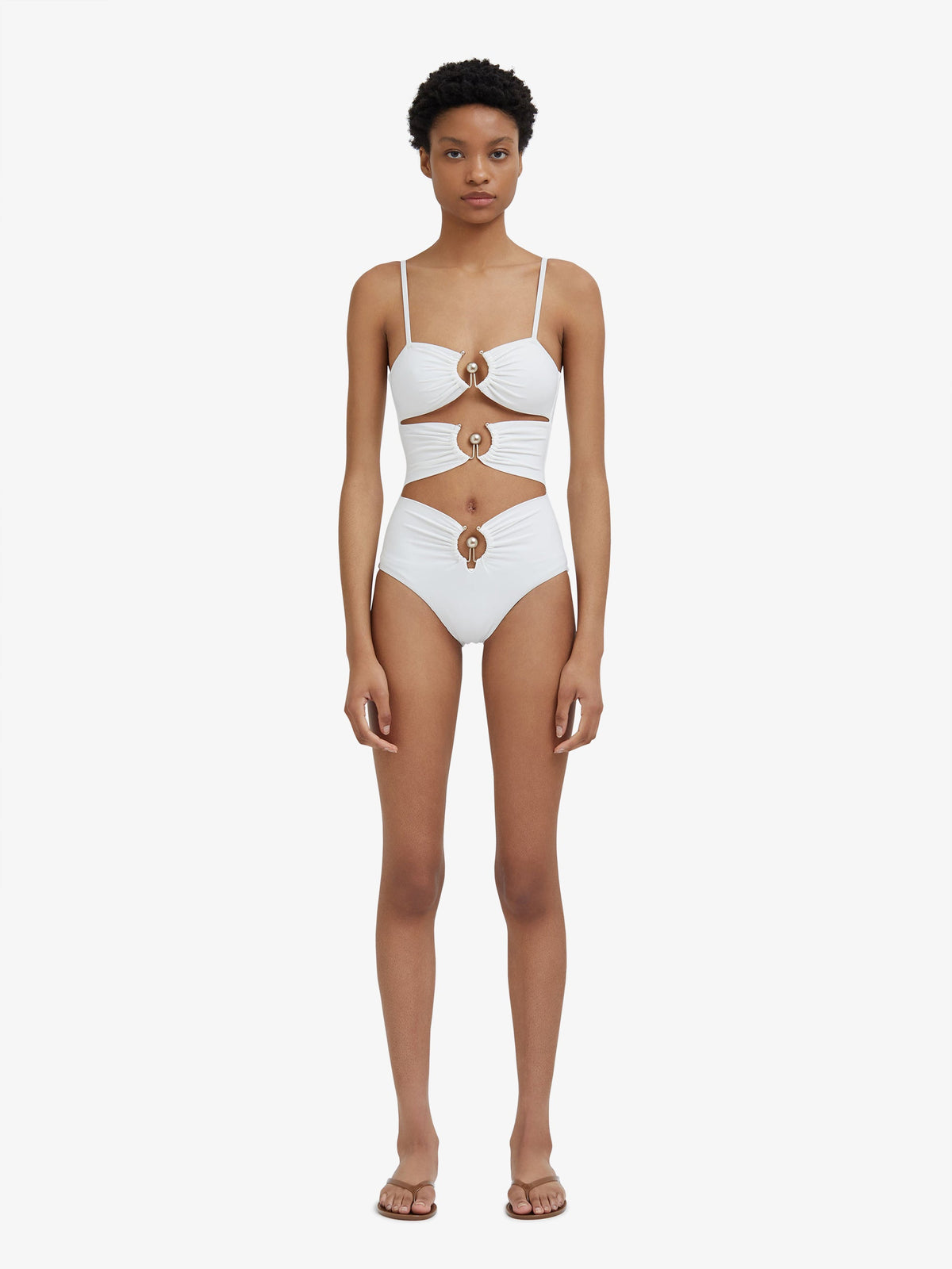 Image of Swimwear. Product name - Pierced Orbit One Piece in White colour by brand - Embargo