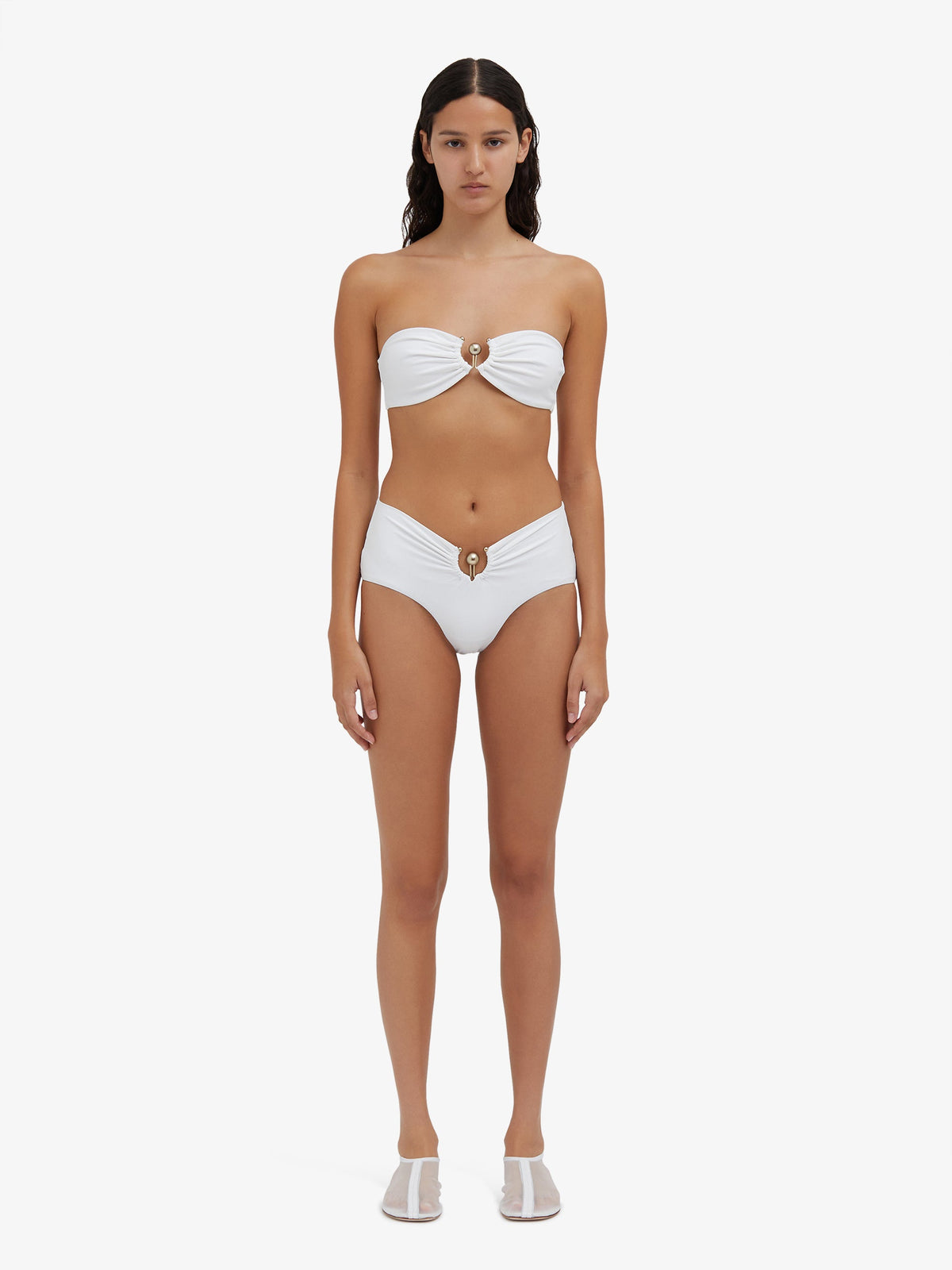 Image of Swimwear. Product name - Ruched Prong Bandeau in White colour by brand - Christopher Esber