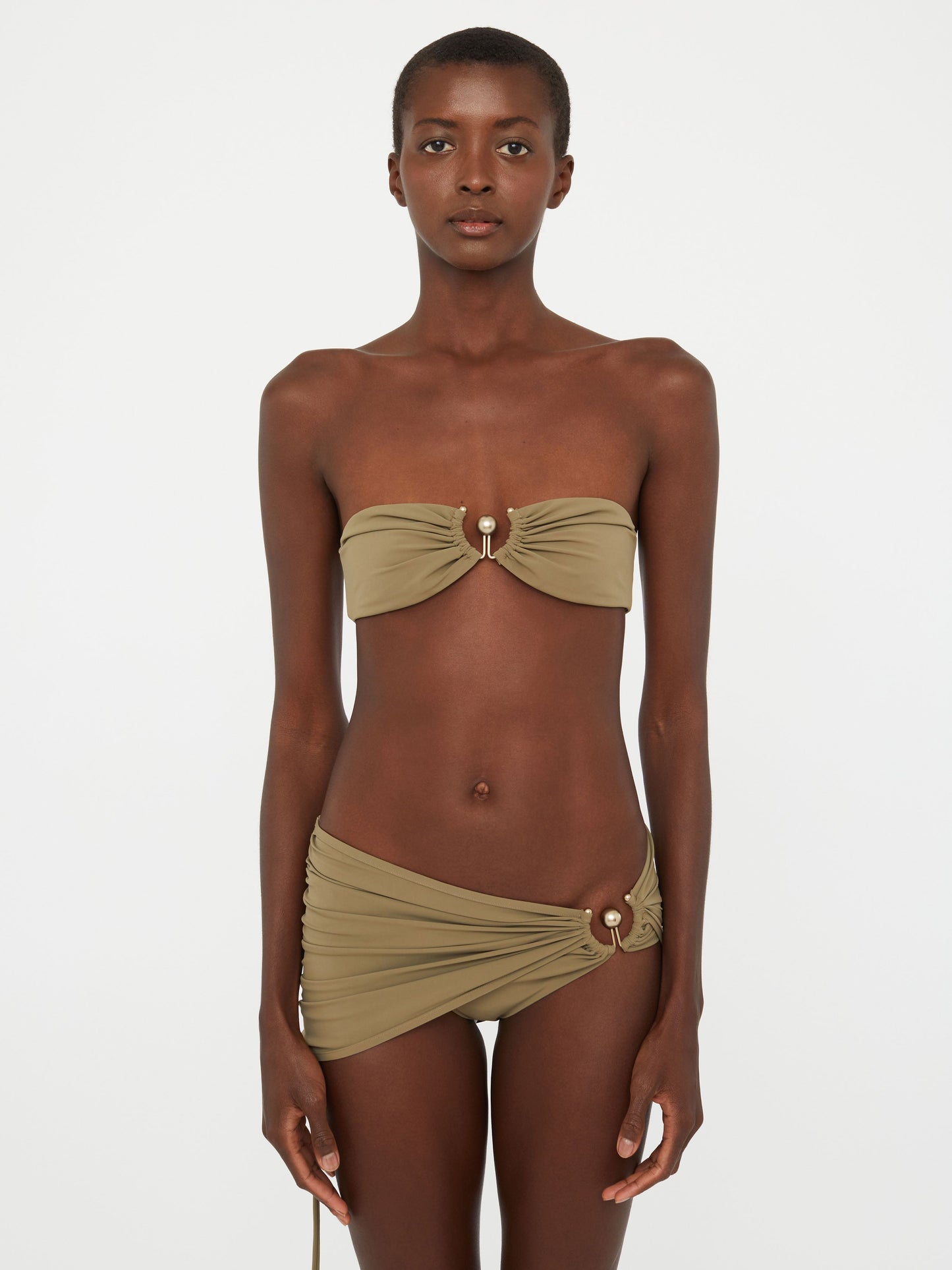 Image of Swimwear. Productname: Christopher Esber Ruched Prong Bandeau in Eucalypt colour by brand - Christopher Esber
