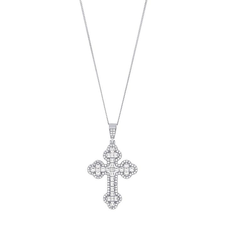 Image of Necklaces. Productname: 45cm Cubic Zirconia Fancy Cross Sterling Silver Necklace in Silver colour by brand - Bevilles