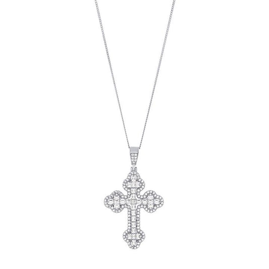 Image of Necklaces. Productname: 45cm Cubic Zirconia Fancy Cross Sterling Silver Necklace in Silver colour by brand - Bevilles
