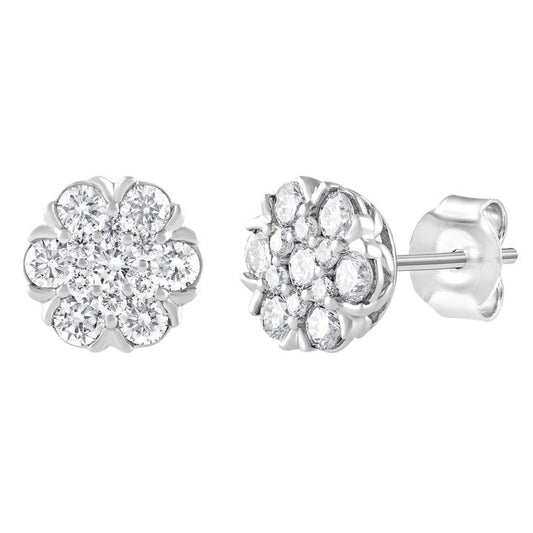 Image of Earrings. Productname: Meera Cluster Stud Earrings with 1.00tw of Laboratory-Grown Diamonds in 9kt White Gold in Diamond colour by brand - Bevilles