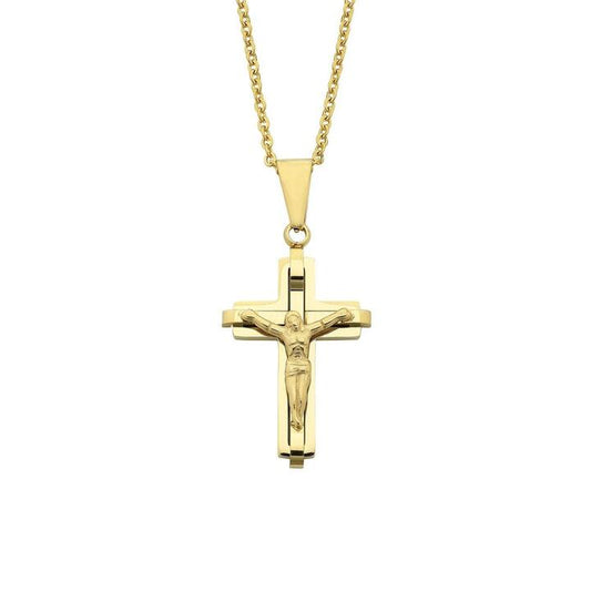 Image of Necklaces. Productname: 50cm Yellow Stainless Steel Cross Necklace in Silver colour by brand - Bevilles