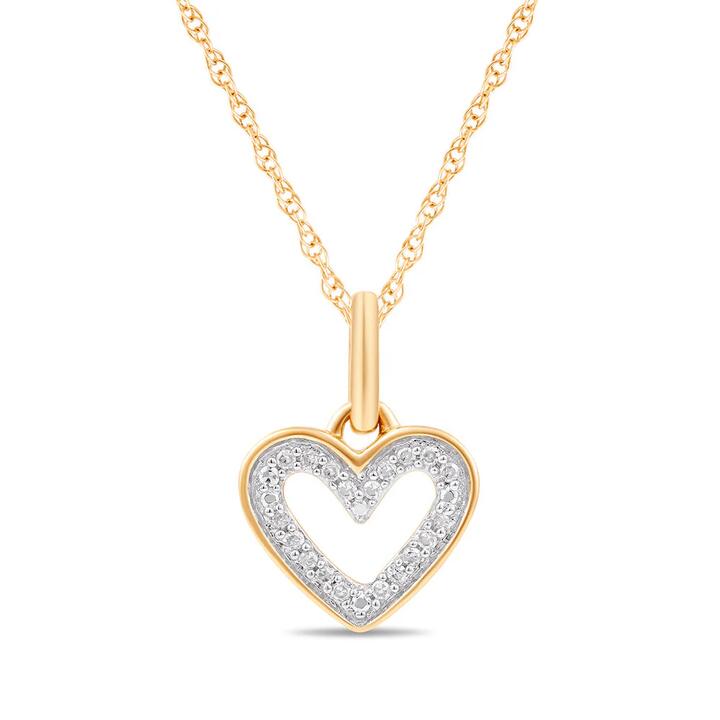 Image of Necklaces. Productname: Diamond Set Open Heart Necklace in 9kt Yellow Gold in Diamond colour by brand - Bevilles