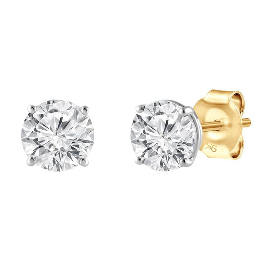 Image of Earrings. Productname: Meera 1.00ct Solitaire Laboratory Grown Diamond Earrings in 9kt Yellow Gold in Diamond colour by brand - Bevilles