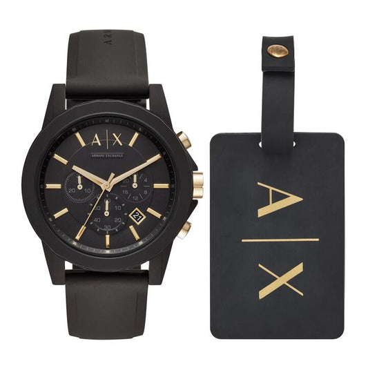 Image of Watches. Product name - Armani Exchange Watch and Luggage Tag Gift Set AX7105 in colour by brand - Armani Exchange