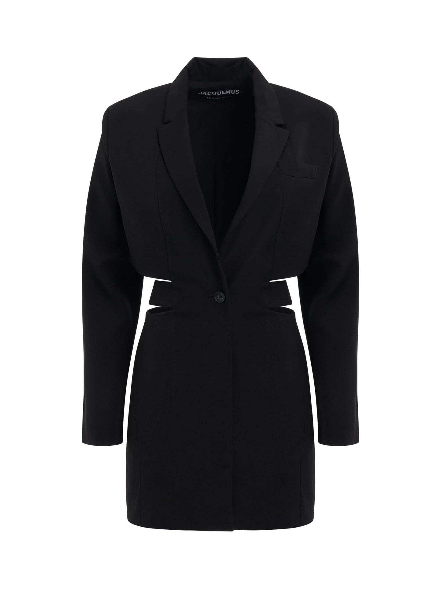 Image of a model wearing Dress. Productname: JACQUEMUS Bari Blazer Mini Dress in Black colour by brand - JACQUEMUS