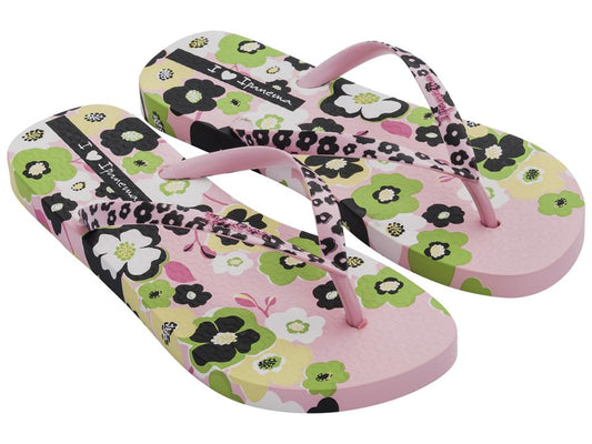 Image of Sandals. Product name - Floral Fem Women's Ipanema PK/BLK/GREEN GRENDENE in Pk/Blk/Green colour by brand - IPANEMA
