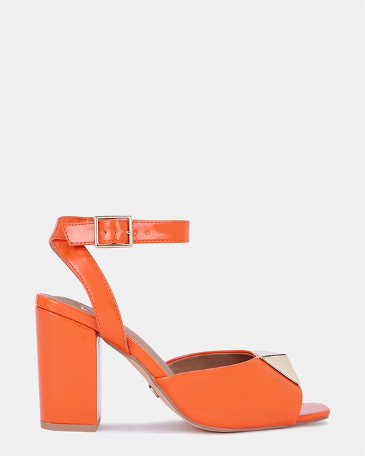 Image of Sandals. Product name - Lindi Women's Strappy High Heel PAPAYA PATENT Novo Sandals in Papaya Patent colour by brand - NOVO