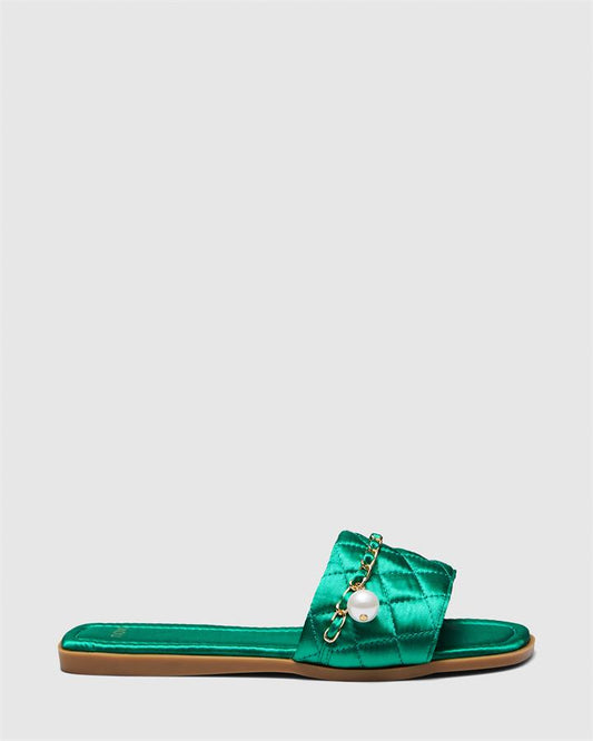 Image of Sandals. Product name - Sidney Women's Thongs GREEN SATIN Novo Thongs in Green Satin colour by brand - NOVO