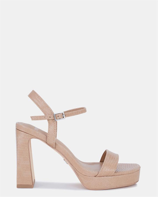 Image of Sandals. Product name - Leilani Women's Strappy High Heel NUDE LIZARD Novo Sandals in Nude Lizard colour by brand - NOVO