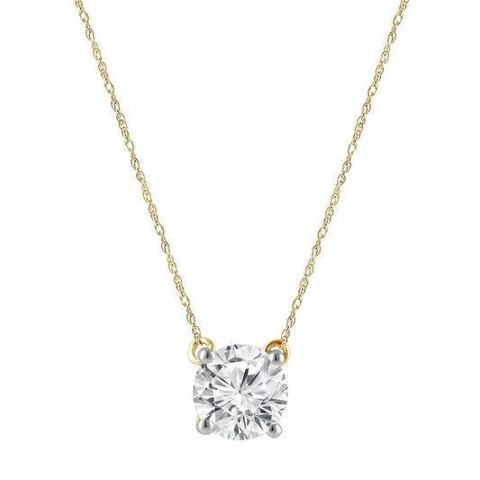 Image of Necklaces. Productname: Meera 1.00ct Laboratory-Grown Solitaire Diamond Necklace in 9kt Yellow Gold in Diamond colour by brand - Bevilles