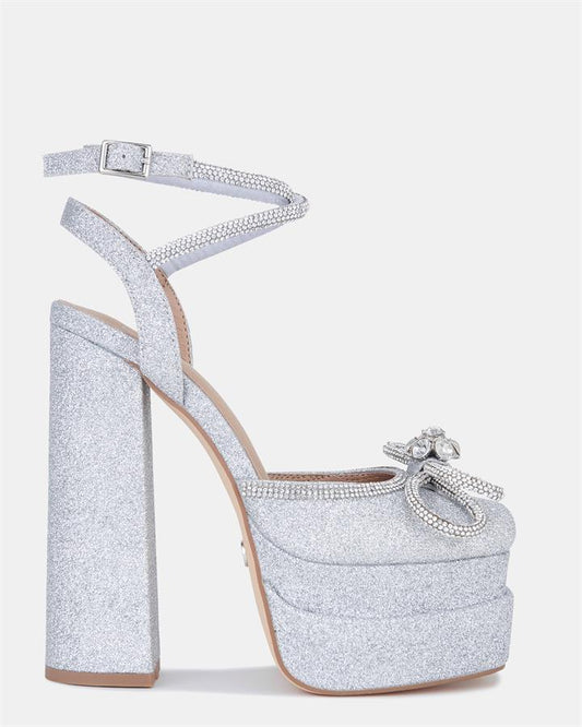 Image of Sandals. Product name - Zamari Women's Fast Fashion SILVER GLITTER Novo Sandals in Silver Glitter colour by brand - NOVO