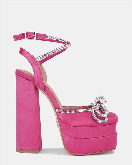 Image of Sandals. Product name - Zamari Women's Fast Fashion MAGENTA SATIN Novo Sandals in Magenta Satin colour by brand - NOVO