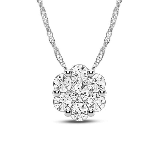 Image of Charms. Product name - Meera Flower Necklace with 0.50tw of Laboratory-Grown Diamonds in 9kt White Gold in colour by brand - Bevilles