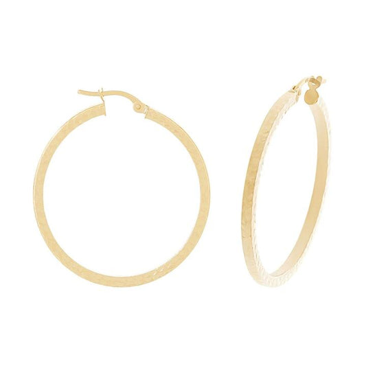 Image of Earrings. Productname: 9kt Yellow Gold 15mm Diamond Cut Hoop Earrings in Gold colour by brand - Bevilles